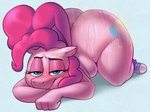 anthro ass_up bedroom_eyes big_butt bodily_fluids butt clothing cutie_mark female footwear footwear_only hair mostly_nude musk narrowed_eyes pink_body pink_hair seductive shoes shoes_only solo sweat sweaty_butt tail thick_thighs chipchell friendship_is_magic hasbro my_little_pony pinkie_pie_(mlp) equid equine horse mammal pony hi_res