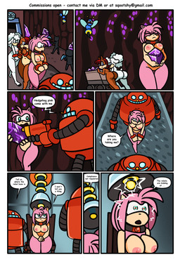areola big_breasts big_butt breasts brown_body brown_fur butt collar crystal cuff_(restraint) dialogue forced fur group gun hair handcuffs machine metal_cuffs mind_control mine minecart nipples nude nude_anthro nude_female pink_areola pink_body pink_fur pink_hair pink_nipples pink_quills quills_(anatomy) ranged_weapon red_hair restraints slave speech_bubble text thick_thighs trio weapon white_body white_fur wool_(fur) wool_hair sqootshy archie_comics idw_publishing sega sonic_the_hedgehog_(archie) sonic_the_hedgehog_(comics) sonic_the_hedgehog_(idw) sonic_the_hedgehog_(series) amy_rose lanolin_the_sheep_(sonic) sally_acorn badnik bovid buzz_bomber caprine chipmunk egg_pawn eulipotyphlan ground_squirrel hedgehog hybrid mammal robot rodent sciurid sheep tree_squirrel 2026 absurd_res comic english_text hi_res multiple_scenes url