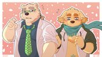 anthro belly blush clothing coat duo embarrassed lab_coat male male/male necktie overweight scarf shy topwear embear_2019 lifewonders tokyo_afterschool_summoners cu_sith_(tas) leib_(tas) bear bird_dog canid canine canis domestic_dog golden_retriever hunting_dog mammal polar_bear retriever ursine 16:9 hi_res widescreen