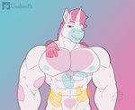 abs anthro biceps big_muscles disembodied_hand fur ghost_hand groping_chest group hair horn looking_at_viewer male muscle_worship muscular muscular_anthro muscular_male nipples nude pecs pink_hair simple_background smile solo_focus unicorn_horn white_body white_fur unibro_pi mythology unibro_pi_(character) equid equine mammal mythological_creature mythological_equine unicorn animated digital_media_(artwork) short_playtime