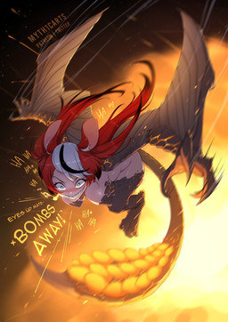 anthro breasts dialogue explosion female flying glowing glowing_tail grin laugh motion_blur sharp_teeth smile solo tail teeth text winged_arms wings myth1carts capcom hololive hololive_en monster_hunter vtuber hakos_baelz animal_humanoid bazelgeuse flying_wyvern humanoid hybrid mammal mammal_humanoid rodent rodent_humanoid 2025 absurd_res artist_name english_text hi_res