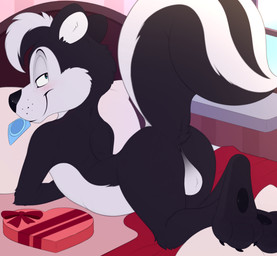 3_toes anthro anus arched_back arm_tuft backsack balls bed bed_sheet bedding bedroom_eyes big_tail black_anus black_body black_claws black_eyebrows black_fur black_nose black_pawpads black_tail black_tuft blue_eyes blue_sky blush blushing_at_viewer butt claws closed_smile condom condom_in_mouth countershade_balls countershade_face countershade_fur countershade_genitalia countershade_neck countershade_torso countershading crossed_feet day elbow_tuft eyebrows feet fur fur_tuft furniture genitals grey_eyelids half-closed_eyes head_tuft hindpaw indoor_nudity inside inviting inviting_to_sex inviting_viewer iris long_tail looking_at_viewer looking_back looking_back_at_viewer lying lying_on_bed male male_anthro mouth_closed mouth_hold multicolored_body multicolored_fur multicolored_tail narrowed_eyes nude nude_anthro nude_male object_in_mouth on_bed on_front pawpads paws pillow pink_blush pose presenting presenting_hindquarters pupils raised_tail seductive sexual_barrier_device side_view sky smile smiling_at_viewer snout solo tail three-quarter_view toe_claws toes tuft two_tone_body two_tone_fur two_tone_tail unused_condom wall_(structure) wallpaper_(decoration) whisker_spots white_balls white_body white_countershading white_fur white_inner_ear white_snout white_tail white_tuft window wrapped_condom meraence looney_tunes warner_brothers pepe_le_pew mammal mephitid skunk full-length_portrait hi_res pinup portrait