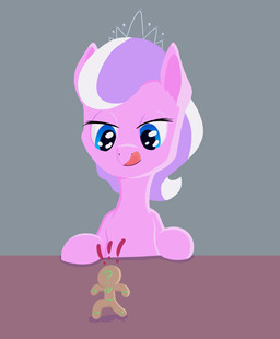 age_difference blue_eyes crown duo exclamation_point female feral food fur gingerbread_man hair headgear imminent_vore inner_ear_fluff larger_female licking licking_lips lidded_eyes looking_down macro male male/female micro pink_body pink_fur purple_hair simple_background size_difference smaller_male sneaking tiara tongue tongue_out toony tuft young young_female young_feral happy_harvey friendship_is_magic hasbro my_little_pony anon diamond_tiara_(mlp) animate_inanimate earth_pony equid equine food_creature horse humanoid mammal pony hi_res