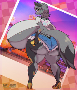 anthro areola areola_slip big_breasts big_butt bottomwear breasts bubble_butt butt cellphone closed_smile clothed clothing denim denim_bottomwear denim_clothing denim_shorts dipstick_tail electronics eyewear female fluffy fluffy_tail fur glasses grey_body grey_ears grey_fur grey_hair grey_tail hair holding_cellphone holding_object holding_phone hotpants huge_breasts huge_butt hyper hyper_breasts long_tail markings mouth_closed phone short_hair shorts smartphone smile solo tail tail_markings thick_thighs under_boob hexami epic_games fortnite wolfie_(fortnite) canid canine canis mammal wolf 2026 hi_res