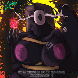 anthro antlers big_breasts breasts dialogue erect_nipples faceless_anthro faceless_character faceless_female female hand_on_breast horn inviting inviting_to_sex inviting_viewer magic mask nipples overweight solo teasing wearing_mask cosmosarts risk_of_rain grovetender 1:1 absurd_res hi_res