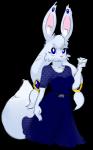 anthro belt blue_eyes breasts clothed clothing dress ear_piercing female fully_clothed fur hair inner_ear_fluff jewelry long_ears looking_at_viewer piercing simple_background solo transparent_background tuft whiskers white_body white_fur white_hair elpatrixf kriyu lagomorph leporid mammal rabbit 2016 alpha_channel blue_theme hi_res