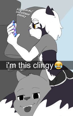 ambiguous_gender anthro bed bottomwear clothing dolphin_shorts duo electronic_device electronics femboy furniture hug hugging_object hugging_pillow male phone pillow selfie shorts nicholasart nicholas_(nicholasart) felid feline mammal absurd_res hi_res meme