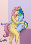2022 anthro anthrofied areola artist_name blue_body blue_fur blush breast_squish breasts breasts_frottage cutie_mark digital_media_(artwork) doggomeatball duo equid equine eyebrows eyes_closed female female/female fingers fluttershy_(mlp) friendship_is_magic fur hair hand_on_hip hasbro hi_res hooves inside kiss_on_lips kissing mammal multicolored_hair my_little_pony nipples nipples_touching nude pink_hair rainbow_dash_(mlp) rainbow_hair simple_background sitting squish standing unguligrade_anthro yellow_body yellow_fur