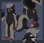 anthro anus balls black_body black_fur black_pubes blue_background border brown_body butt claws color_swatch fart fart_cloud feces feces_on_ground finger_claws flaccid fur genitals grey_body grey_border grey_fur hypnotic_eyes looking_at_viewer male multicolored_eyes narrowed_eyes open_mouth penis perineum pubes raised_tail sharp_teeth simple_background skunk_tail smile solo standing tail teeth text toe_claws whisker_spots bipbopstunk bipzy_(bipbopstunk) mammal mephitid skunk character_name english_text hi_res model_sheet signature species_name