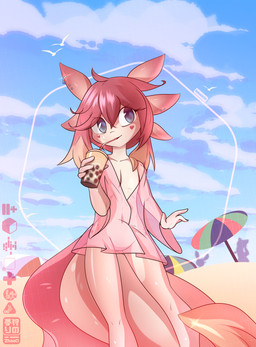 ambiguous_gender animal_ears anthro bangs beach beach_umbrella beverage blue_eyes blue_sky blush blush_stickers bubble_tea casual_nudity clothed clothing cloud colored_skin container crossdressing cup day disposable_cup drinking drinking_straw exhibitionism facial_markings featureless_crotch femboy fin fur glistening glistening_body glistening_skin gradient_hair group hair hair_between_eyes head_markings heart_symbol holding_container holding_cup holding_object male male_focus markings medium_hair multicolored_body multicolored_hair multicolored_skin navel outside parasol piercing public red_hair sand shota silhouette sky smile solo_focus standing tail tongue topwear translucent two_tone_body two_tone_skin umbrella young young_anthro young_male zhao0_the_dreamhunter avian bird gull lari larid mammal absurd_res hi_res