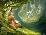 anthro book detailed_background female forest group haunted holding_book holding_object male nature nude outside plant reading solo_focus tail tree wood alectorfencer canid canine fox ghost mammal spirit 2012