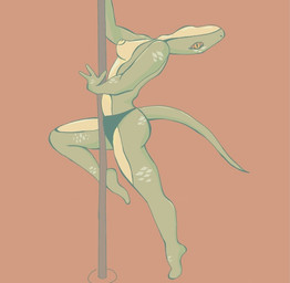 anthro breasts clothing feet female muscular pole solo spots stripper stripper_pole underwear unknown_artist lizard reptile scalie