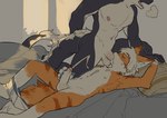 anthro anthro_on_anthro anthro_penetrated anthro_penetrating anthro_penetrating_anthro anthro_penetrating_male athletic balls balls_blush bed blue_pawpads blush bodily_fluids body_blush bouncing_balls breath clothed clothing clothing_around_one_leg countershade_face countershade_torso countershading cum cum_in_mouth cum_inside cum_while_penetrated cumshot duo ejaculation face_fucking fellatio foreskin fur furniture genital_fluids genitals hair hand_above_head hand_grab humanoid_genitalia humanoid_penis inner_ear_fluff interspecies irrumatio kemono kneeling lying male male/male male_penetrated male_penetrating male_penetrating_male masturbation motion_lines narrowed_eyes navel nipples nude on_back on_bed open_mouth oral orange_body orange_fur orgasm partially_clothed partially_retracted_foreskin pawpads penetration penile penile_masturbation penis penis_in_mouth raised_arm sex striped_body striped_fur stripes tail tail_tuft thrusting tuft underwear underwear_around_one_leg underwear_down white_body white_countershading white_hair milkybot mythology hu_ku_li_(milkybot) yay_(milkybot) domestic_cat dragon felid feline felis mammal mythological_creature mythological_scalie scalie 2022 cel_shading hi_res shaded