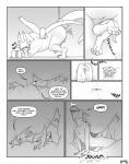 absurd_res anal anal_vore anthro anthro_on_feral anus bdsm bestiality bondage bound butt comic dialogue dragon duo durg_(artist) english_text erection feral firondraak genitals hi_res internal larger_male male male/male male_pred monochrome mythological_creature mythological_scalie mythology penis reptile scalie science scientific_experiment size_difference smaller_male tail text tritus vore willing_prey