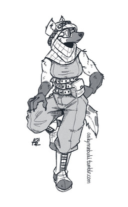 anthro belt belt_buckle belt_pouch boots buckle clothing ears_up eyewear footwear goggles looking_aside male military shoes soldier solo tail topwear warrior weapon mawkvlt kolya_yeen_(mawkvlt) hi_res