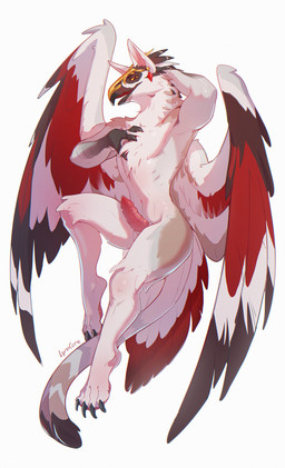 4_toes anthro balls beak biped claws erection feet finger_claws fingers front_view genitals looking_at_viewer male navel nude nude_anthro nude_male penis scuted_arms scutes simple_background smile solo tail toe_claws toes white_background wings lynncore mythology aetos_(runapup) avian gryphon mythological_avian mythological_creature 2025 digital_drawing_(artwork) digital_media_(artwork) hi_res