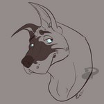 anthro black_nose blue_eyes dewlap_(anatomy) harlequin jowls male minimal_color pointy_ears prick_ears relaxed_expression solo possumgod carbide canid canine canis domestic_dog great_dane mammal mastiff molosser 1:1 bust_portrait hi_res portrait sketch