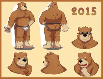 anthro black_nose brown_body brown_fur bulge butt clothing eyewear fur glasses humanoid_hands jockstrap kemono male multiple_poses overweight overweight_male pose simple_background solo underwear l2al3biz bear mammal 2015 model_sheet