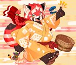 anthro asian_clothing blush braided_hair clothing east_asian_clothing eyebrows fur green_eyes hair japanese_clothing kimono long_hair male red_body red_fur slightly_chubby smile solo thick_eyebrows young ta_me_ba lifewonders tokyo_afterschool_summoners zhurong_(tas) ailurid mammal red_panda 2024 digital_media_(artwork) hi_res