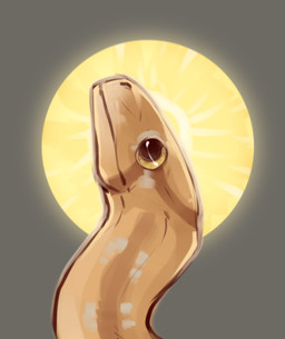 ambiguous_gender black_eyes brown_body brown_skin feral grey_background side_view simple_background solo sun yellow_sclera flamingtitania reptile scalie snake 2018 digital_media_(artwork) headshot_portrait low_res portrait