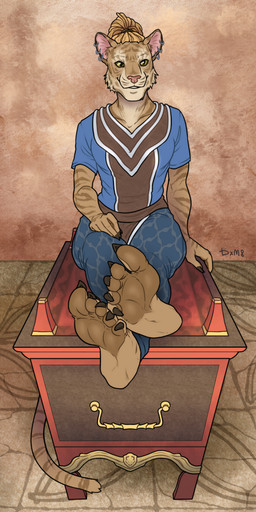 5_fingers anthro breasts claws ear_piercing ear_ring feet female fingers foot_fetish foot_focus humanoid_feet medieval medieval_clothing nails pawpads paws piercing plantigrade ring_piercing sitting solo toe_claws toenails toes dxm8 bethesda_game_studios microsoft skyrim the_elder_scrolls the_elder_scrolls_online nirshala_(eso) felid khajiit mammal pantherine hi_res