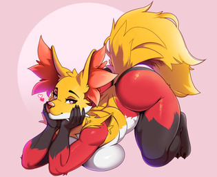 all_fours anthro arched_back ass_up bedroom_eyes big_breasts big_butt breast_squish breasts butt claws female female_anthro heart_eyes heart_symbol looking_at_viewer narrowed_eyes nude pink_eyes raised_tail seductive solo squish tail thick_thighs wide_hips stagshack nintendo pokemon delphox generation_6_pokemon pokemon_(species) absurd_res hi_res