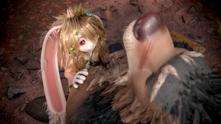anthro big_hands blonde_hair depth_of_field duo facial_scar female floppy_ears forest fur hair larger_male leaf_clothing lop_ears male male/female plant red_eyes scar sitting sitting_on_another size_difference smaller_female tree white_body white_fur sacb0y canid canine humanoid lagomorph mammal 16:9 3d_(artwork) 4k absurd_res digital_media_(artwork) hi_res widescreen