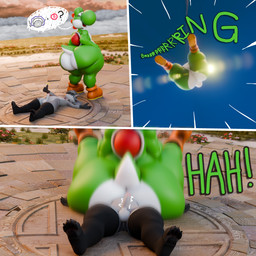 ambiguous_gender anthro big_butt butt butt_crush clothing duo footwear genitals gesture ground_pound hand_gesture male male/ambiguous penis shoes tail text thumbs_up supersuperrare hiroshisan_(modeler) kabalmystic_(modeler) mario_bros nintendo super_smash_bros. yoshi_(character) green_yoshi lagomorph mammal yoshi 1:1 3d_(artwork) absurd_res comic digital_media_(artwork) hi_res