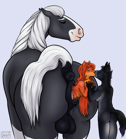 ambiguous_gender animal_genitalia animal_vulva anthro anus bodily_fluids butt equine_anus equine_balls equine_genitalia equine_vulva female female/ambiguous feral fluffy genital_fluids genitals group hair hand_holding herm herm/ambiguous intersex intersex/ambiguous kissing long_hair looking_back male mane puffy_anus raised_tail shy smile tail trio unbirthing vaginal vaginal_fluids vore sammehchub gynja_(skuggamul) zero_(kokkinos) canid canine equid equine felid fox horse hybrid lion mammal mule pantherine hi_res