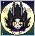 ambiguous_gender black_hair blue_border border clothing fangs hair hoodie long_ears looking_at_viewer moon red_eyes solo teeth topwear chainchomped tailypo absurd_res hi_res icon