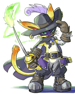 ambiguous_gender anthro belt boots cape cat_toy clothing feathers footwear fur gloves green_eyes handwear hat headgear headwear mask melee_weapon rapier shoes simple_background solo sword weapon white_background yellow_body yellow_fur u-naduki bandai_namco digimon digimon_(species) felid mammal nyabootmon 4:5 absurd_res hi_res