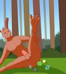 anal balls blue_sky blurred_background detailed_background egg forest genitals grass holidays male male_oviposition outside oviposition penis plant shrub sky solo tree brick_break_after_dark easter lagomorph leporid mammal rabbit digital_drawing_(artwork) digital_media_(artwork) hi_res shaded