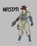 anthro armor clothing female gear gun handgun looking_at_viewer pistol police police_uniform ranged_weapon simple_background solo standing text thick_thighs uniform weapon avioylin kknssd domestic_pig mammal suid suine sus_(pig) 4:5 concept_art hi_res