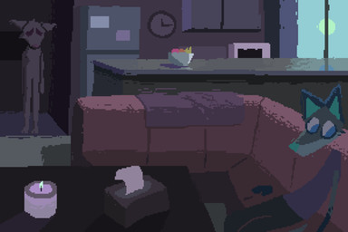 anthro appliance bowl candle clock clothing container detailed_background duo fridge inside kitchen_appliance male pink_nose purple_clothing purple_shirt purple_t-shirt purple_topwear shirt sitting standing t-shirt topwear window demensa emil_(demensa) canid canine canis coyote domestic_dog mammal 2025 3:2 digital_media_(artwork) pixel_(artwork)