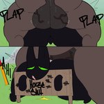 ahegao anthro anthro_on_feral balls bestiality big_butt big_penis black_body black_fur bodily_fluids brown_body brown_fur butt drooling duo feral fur genitals grass green_eyes huge_penis interspecies katana looking_pleasured male male/male melee_weapon moan onomatopoeia outside outside_sex peeing peeing_while_penetrated penis pink_tongue plant public_use restraints saliva sex shaking size_difference small_balls small_penis sound_effects stocks sword sword_in_ground text tongue tremble_spikes trembling vein veiny_balls weapon writing_on_sign stankbank cartoon_network mao_mao:_heroes_of_pure_heart sheriff_mao_mao_mao domestic_cat equid equine felid feline felis horse mammal 1:1 english_text hi_res