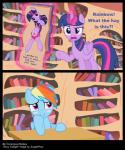 2014 angry bedroom_eyes blue_fur blush book bookshelf comic conscious_donkey cutie_mark desk english_text equine female friendship_is_magic fur hair hi_res horn junglepony levitation library looking_at_viewer magic mammal multi-colored_hair my_little_pony pegasus purple_eyes purple_fur rainbow_dash_(mlp) rainbow_hair text twilight_sparkle_(mlp) unicorn winged_unicorn wings
Rating: Questionable
Score: 32
User: ConsciousDonkey
Date: April 07, 2014