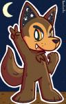 anthro biped brown_body brown_fur fangs fur gesture hand_gesture night orange_eyes sky solo standing star starry_sky teeth v_sign yellow_eyes neonlink canid canine canis mammal wolf theo_(disambiguation) 2015 aliasing binary_drawing digital_drawing_(artwork) digital_media_(artwork) low_res pixel_(artwork)