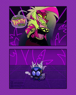 2_horns 4_ears anthro big_breasts breasts chibi cleavage clothed clothed_anthro clothed_female clothed_male clothing dialogue duo female fur green_hair grey_body grey_fur hair horn machine male multi_ear multicolored_hair pink_body pink_hair sharp_teeth speech_bubble teeth text two_tone_hair heebjeebs hazbin_hotel hellaverse raeal_the_protogen zeezi_(hazbin_hotel) demon dinosaur prehistoric_species protogen reptile scalie 2025 absurd_res comic english_text hi_res