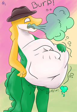abdominal_bulge anthro belly body_outline burping digestion digestion_noises duo funny_face large_prey male male/male predator/prey rumbling_stomach vore mrmanuxsss glitch_productions the_amazing_digital_circus gummigoo_(tadc) alligator alligatorid crocodilian reptile scalie absurd_res hi_res