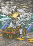 anthro armor biped clothed clothing detailed_background fur hair hero long_hair male maritime military navy pose sailor sea ship shirt short_tail solo storm tail topwear vehicle water watercraft white_body white_fur white_hair scratchmarks souxjin_celestia_grey lagomorph leporid mammal rabbit 2016 hi_res pinup traditional_media_(artwork)