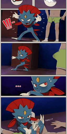 3_toes 4_fingers 5_fingers ambiguous_anthro ambiguous_gender annoyed anthro biped black_eyebrows black_eyes black_nose blue_body blue_text blush blush_lines bodily_fluids boxer_briefs boxer_briefs_down bulge claws clothing colored_seam_underwear cum cum_on_feet cum_string duo ellipsis erection erection_under_clothing exclamation_point eyebrows eyelashes faceless_character faceless_human faceless_male fangs feathers featureless_crotch feet fingers foot_fetish foot_play footjob footwear forehead_gem foreskin gem genital_fluids genitals glans gloves_(marking) green_boxer_briefs green_clothing green_underwear head_turned humanoid_genitalia humanoid_penis inside interspecies larger_human larger_male long_claws looking_back lying male male_human markings mouth_closed multicolored_body navel night on_back onomatopoeia open_mouth penis pink_glans pink_tongue plantigrade pokeball pokephilia precum pupils raised_arms red_body red_eyes red_feathers retracted_foreskin sex sitting size_difference smaller_ambiguous smaller_anthro socks sound_effects spread_arms standard_pokeball standing sweat sweaty_face tail tail_feathers teeth text toe_claws toes tongue two_tone_boxer_briefs underwear undressing wardrobe white_body white_boxer_briefs white_claws white_clothing white_footwear white_socks white_text white_underwear wide_stance yellow_gem sock-eater nintendo pokemon generation_4_pokemon human mammal pokemon_(species) weavile 2025 absurd_res comic english_text hi_res