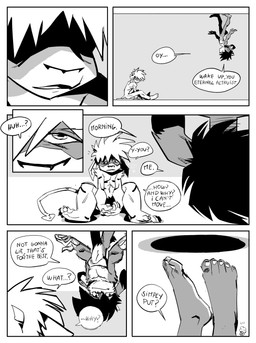 anthro duo feet hindpaw male nipples nude paws soles speech_bubble text oddjuice bovid caprine goat imp mammal comic english_text hi_res monochrome