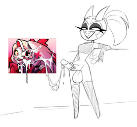 bodily_fluids cum cum_on_picture female female/female genital_fluids intersex masturbation princess royalty solo nelljoestar hazbin_hotel hellaverse charlie_morningstar fan_character vaggie_(hazbin_hotel) angel demon imp