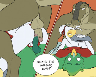 age_difference ahoge anthro anus backsack ball_size_difference balls beak bodily_fluids butt countershade_face countershade_genitalia countershade_penis countershade_torso countershading dialogue erection eyebrows facial_piercing feathers foreskin genital_fluids genitals glans green_body green_feathers green_scales grey_beak group hair hair_bun humanoid_genitalia imminent_anal imminent_sex jade_(gem) male male/male mature_male moobs muscular muscular_male narrowed_eyes nipples no_irises non-mammal_balls non-mammal_nipples nose_piercing nude overweight overweight_male penis penis_size_difference piercing precum raised_eyebrows red_body red_feathers scales size_difference slightly_chubby spikes text trio white_body white_feathers yellow_beak scribefang pasaw_witz_chaahk_(scribefang) yax_uh_(scribefang) avian bird crocodile crocodilian egretta heron pelecaniform quetzal reptile scalie snowy_egret trogonid 2025 comic digital_drawing_(artwork) digital_media_(artwork) english_text hi_res