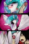2014 2:3 bestiality black_hair blush canon_x_oc comic dialogue dragk dragk_(character) duo english_text equid equine erection eyes_closed feathered_wings feathers female female_on_human feral friendship_is_magic fur genitals hair hasbro heart_after_text heart_symbol hi_res horn human human_on_feral humanoid_genitalia humanoid_penis interspecies male male/female male_on_feral mammal multicolored_hair my_little_pony mythological_creature mythological_equine mythology penis princess_celestia_(mlp) purple_eyes speech_bubble text text_with_heart tongue tongue_out white_body white_fur winged_unicorn wingjob wings
