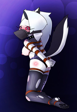 anthro bdsm blush bodily_fluids bondage bound breasts captured clothed clothing collar crying female footwear kneeling legwear looking_at_viewer looking_back muzzle_(object) muzzled nipples panties raised_tail red_sclera restraints rope rope_bondage socks solo spiked_collar spikes tail tears thigh_highs thigh_socks topless torn_clothing torn_footwear torn_socks underwear zeecibee hellaverse helluva_boss mythology loona_(helluva_boss) canid canid_demon canine demon hellhound mammal mythological_canine mythological_creature hi_res