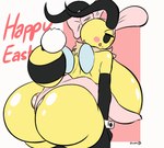 antennae_(anatomy) anthro arthropod_abdomen bent_over big_breasts big_butt black_eyes blush bouncing_breasts bouncing_butt breasts butt clothing cuff_links easter_egg egg exclamation_point fake_ears fake_rabbit_ears fake_rabbit_tail fake_tail female heart_symbol holidays huge_breasts huge_butt legwear leotard neck_tuft non-mammal_breasts side_boob smile solo text thick_thighs thigh_highs tongue tongue_out tuft wings yellow_body woebeeme easter annabee_(woebeeme) arthropod bee hymenopteran insect animated english_text hi_res loop short_playtime