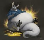 anthro belly big_belly big_butt biped bottomless butt claws clothed clothing fur grey_body grey_fur growth hand_on_belly hoodie inflation magic male obese obese_anthro obese_male overweight overweight_anthro overweight_male potion sitting solo spill tail thick_tail toe_claws topwear weight_gain white_body white_fur wide_hips worried kygen pouch_(character) kangaroo macropod mammal marsupial