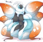 anthro blue_eyes breasts featureless_breasts female pokemorph simple_background solo white_background white_body wings xenochelle nintendo pokemon arthropod frosmoth generation_5_pokemon generation_8_pokemon hybrid hybrid_pokemon pokemon_(species) volcarona hi_res