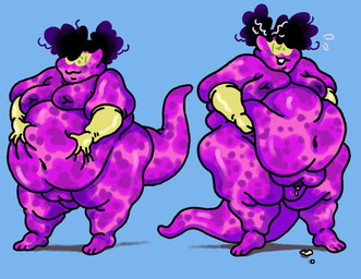 3_toes 4_fingers :3 anthro areola belly belly_overhang black_hair blue_background bodily_fluids buckteeth buried_penis clothing cum cum_on_ground cum_on_penis eyewear feet fingers flying_sweatdrops front_view genital_fluids genitals gloves goggles green_clothing green_gloves green_handwear hair handwear holding_belly looking_at_viewer male moobs mostly_nude multicolored_body navel nerd obese obese_male overweight overweight_male penis purple_body simple_background solo standing sweat sweatdrop tail teeth toes polychaete_(artist) bif_(polychaete) shovel_headed_worm worm 2023 digital_drawing_(artwork) digital_media_(artwork) hi_res shaded